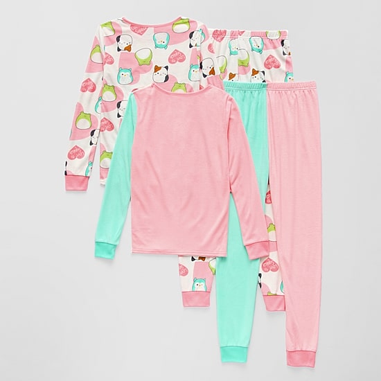 Little & Big Kid Girls Squishmallows Fleece Crew Neck Long Sleeve 4-pc. Pajama Set