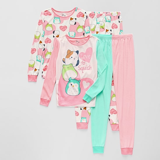 Little & Big Kid Girls Squishmallows Fleece Crew Neck Long Sleeve 4-pc. Pajama Set