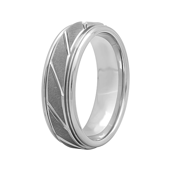  Personalized Mens 7mm Comfort Fit Tungsten Carbide Diagonal Groove Wedding Band