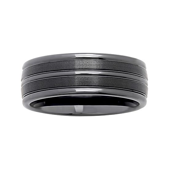  Personalized Mens 8mm Comfort Fit Striped Black Ceramic Wedding Band