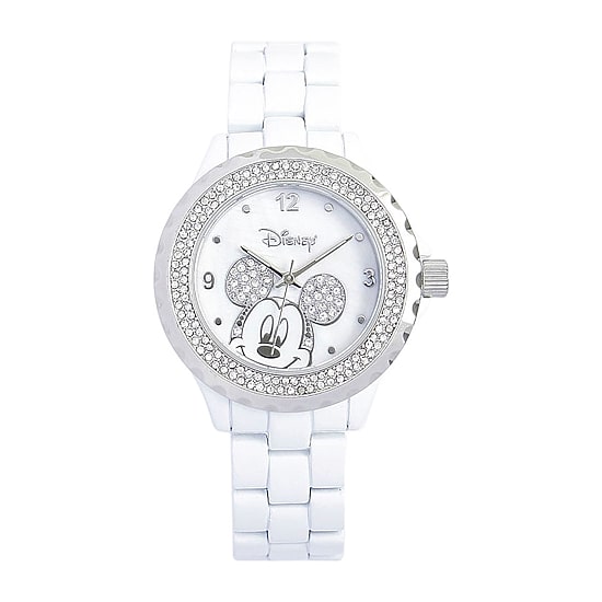 Disney White Enamel Crystal Accent Mickey Watch