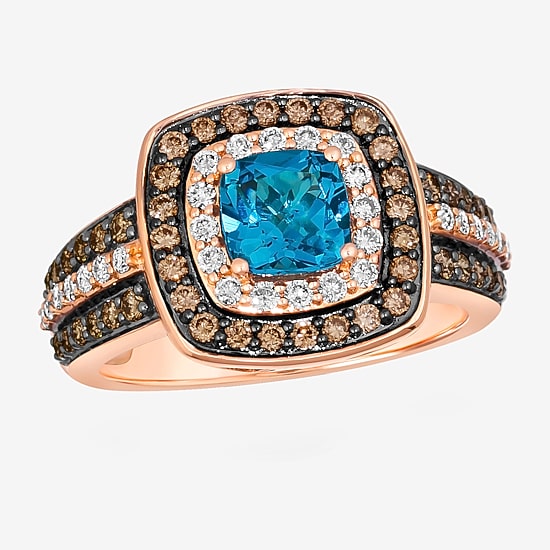 Le Vian® Ring featuring 1 CT. Deep Sea Blue Topaz™ 1/3 CT. Nude Diamonds™ 1/2 CT. Chocolate Diamonds® set in 14K Strawberry Gold®