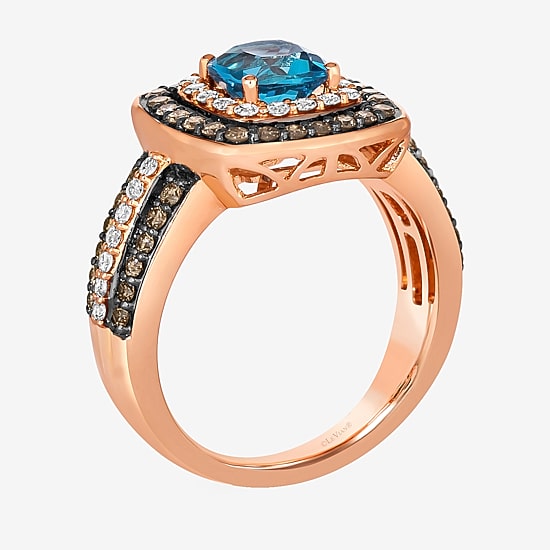 Le Vian® Ring featuring 1 CT. Deep Sea Blue Topaz™ 1/3 CT. Nude Diamonds™ 1/2 CT. Chocolate Diamonds® set in 14K Strawberry Gold®