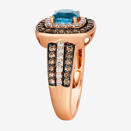 Le Vian® Ring featuring 1 CT. Deep Sea Blue Topaz™ 1/3 CT. Nude Diamonds™ 1/2 CT. Chocolate Diamonds® set in 14K Strawberry Gold®