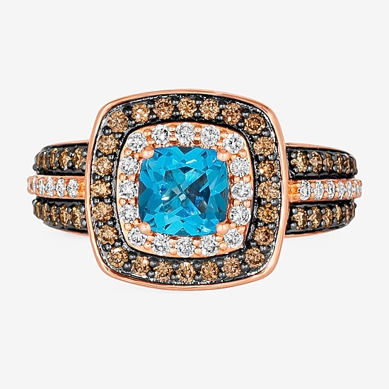 Le Vian® Ring featuring 1 CT. Deep Sea Blue Topaz™ 1/3 CT. Nude Diamonds™ 1/2 CT. Chocolate Diamonds® set in 14K Strawberry Gold®
