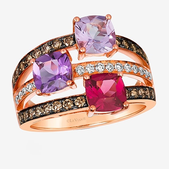 Le Vian® Ring featuring 1 3/8 CT. Grape Amethyst™ 1 CT. Raspberry Rhodolite® 1/2 CT. Chocolate Diamonds® 1/5 CT. Nude Diamonds™ set in 14K Strawberry Gold®