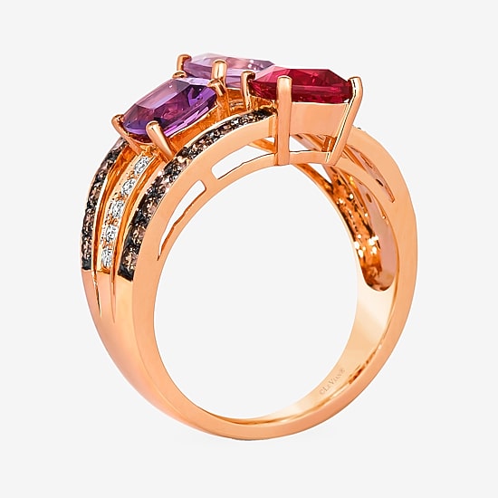 Le Vian® Ring featuring 1 3/8 CT. Grape Amethyst™ 1 CT. Raspberry Rhodolite® 1/2 CT. Chocolate Diamonds® 1/5 CT. Nude Diamonds™ set in 14K Strawberry Gold®