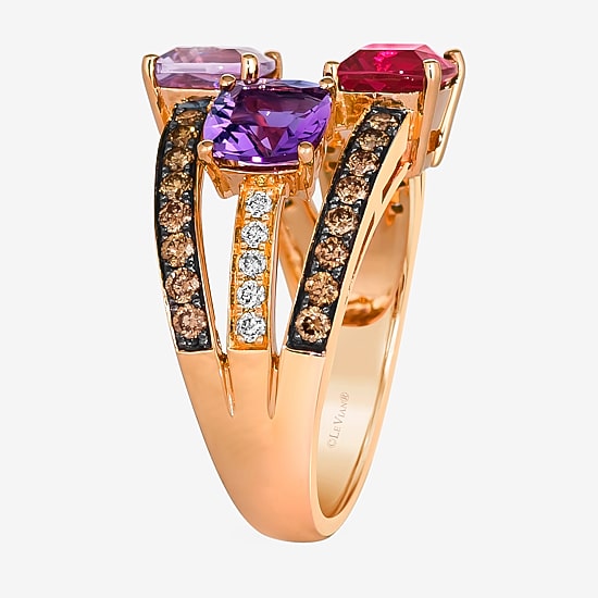 Le Vian® Ring featuring 1 3/8 CT. Grape Amethyst™ 1 CT. Raspberry Rhodolite® 1/2 CT. Chocolate Diamonds® 1/5 CT. Nude Diamonds™ set in 14K Strawberry Gold®
