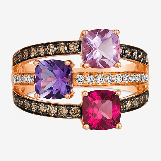 Le Vian® Ring featuring 1 3/8 CT. Grape Amethyst™ 1 CT. Raspberry Rhodolite® 1/2 CT. Chocolate Diamonds® 1/5 CT. Nude Diamonds™ set in 14K Strawberry Gold®