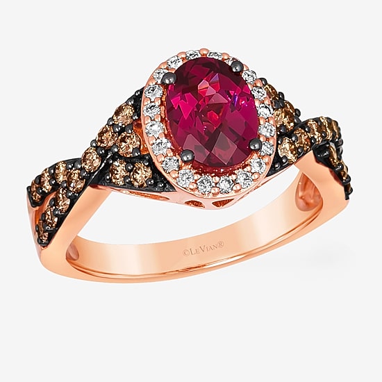Le Vian® Ring featuring 1 1/2 CT. Raspberry Rhodolite® 1/2 CT. Chocolate Diamonds® 1/6 CT. Nude Diamonds™ set in 14K Strawberry Gold®