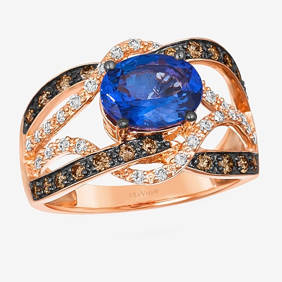 Le Vian® Ring featuring 1 3/4 CT. Blueberry Tanzanite® 1/3 CT. Chocolate Diamonds® 1/5 CT. Nude Diamonds™ set in 14K Strawberry Gold®