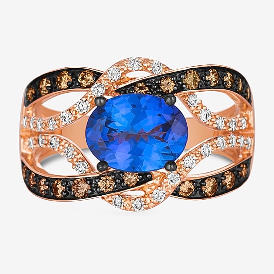 Le Vian® Ring featuring 1 3/4 CT. Blueberry Tanzanite® 1/3 CT. Chocolate Diamonds® 1/5 CT. Nude Diamonds™ set in 14K Strawberry Gold®