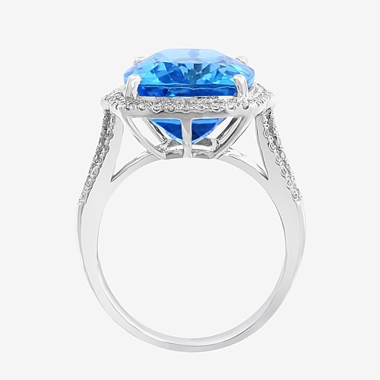 Effy Final Call Limited Quantities! Womens 3/8 CT. T.W. Genuine Blue Topaz 14K Gold Cushion Halo Cocktail Ring