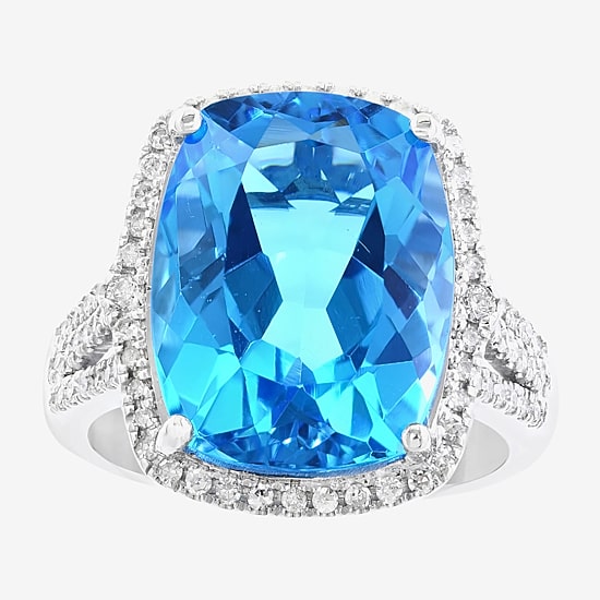 Effy Final Call Limited Quantities! Womens 3/8 CT. T.W. Genuine Blue Topaz 14K Gold Cushion Halo Cocktail Ring