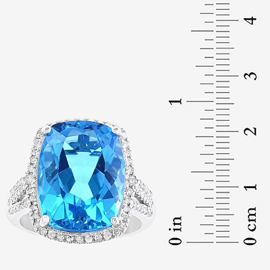 Effy Final Call Limited Quantities! Womens 3/8 CT. T.W. Genuine Blue Topaz 14K Gold Cushion Halo Cocktail Ring