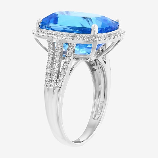 Effy Final Call Limited Quantities! Womens 3/8 CT. T.W. Genuine Blue Topaz 14K Gold Cushion Halo Cocktail Ring