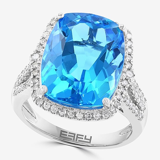 Effy Final Call Limited Quantities! Womens 3/8 CT. T.W. Genuine Blue Topaz 14K Gold Cushion Halo Cocktail Ring