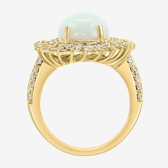 Effy Final Call Genuine White Opal & 3/8 CT. T.W. Natural Diamond 14K Gold Oval Halo Cocktail Ring
