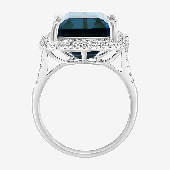 Effy Final Call Genuine Blue Topaz & 1/2 CT. T.W. Natural Diamond 14K White Gold Halo Cocktail Ring