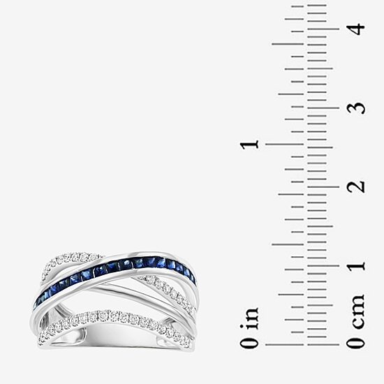 Effy Final Call  Womens Genuine Blue Sapphire & 1/3 CT. T.W. Natural Diamond 14K White Gold Cocktail Ring
