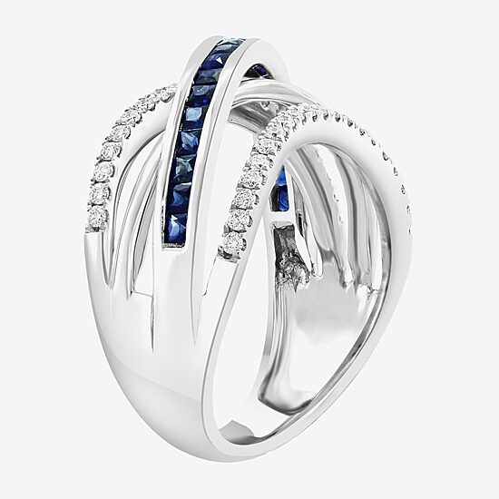 Effy Final Call  Womens Genuine Blue Sapphire & 1/3 CT. T.W. Natural Diamond 14K White Gold Cocktail Ring