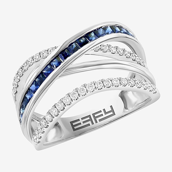 Effy Final Call  Womens Genuine Blue Sapphire & 1/3 CT. T.W. Natural Diamond 14K White Gold Cocktail Ring