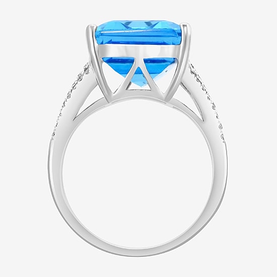 Effy Final Call Womens Genuine Blue Topaz & 3/8 CT. T.W. Natural Diamond 14K White Gold Cocktail Ring