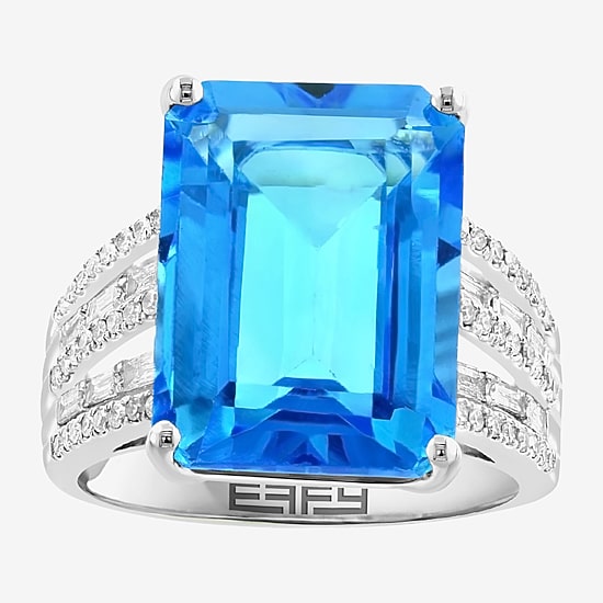 Effy Final Call Womens Genuine Blue Topaz & 3/8 CT. T.W. Natural Diamond 14K White Gold Cocktail Ring