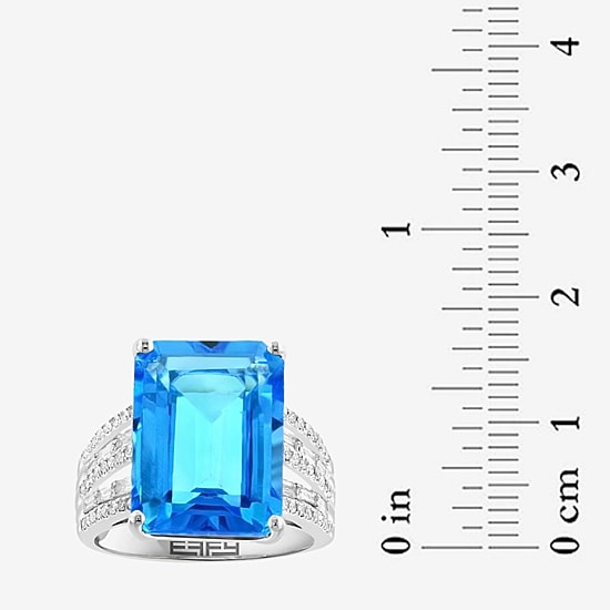 Effy Final Call Womens Genuine Blue Topaz & 3/8 CT. T.W. Natural Diamond 14K White Gold Cocktail Ring