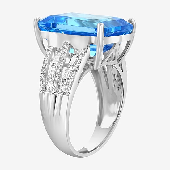 Effy Final Call Womens Genuine Blue Topaz & 3/8 CT. T.W. Natural Diamond 14K White Gold Cocktail Ring