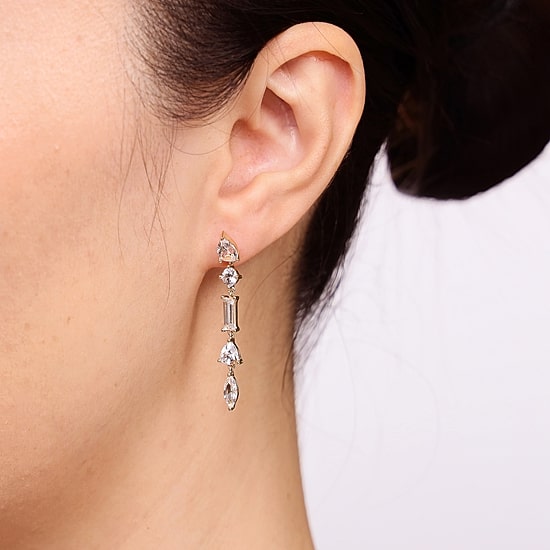 Womens Lab Created White Sapphire 18K Gold Over Silver Drop Earrings