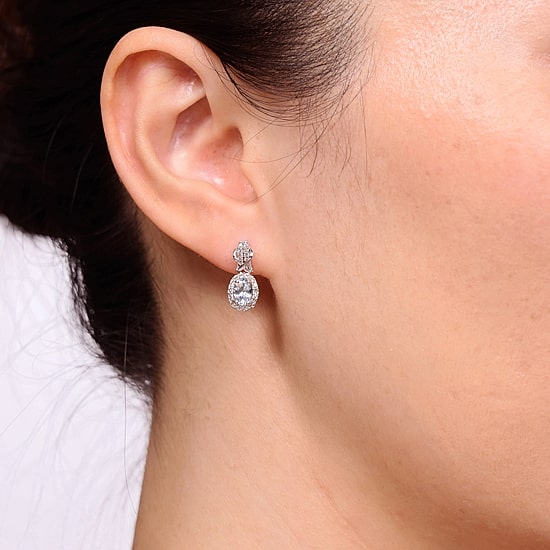 1/4 CT. T.W. Diamond and Genuine Aquamarine 10K White Gold Drop Earrings