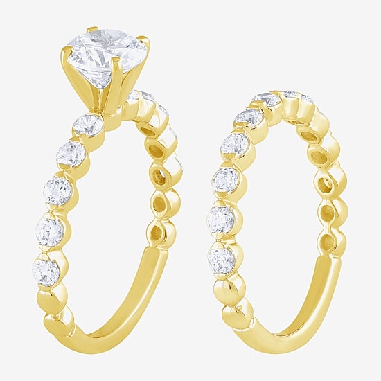 (G / Si2) Womens 2 CT. T.W. Lab Grown White Diamond 10K Gold Round Side Stone Bridal Set