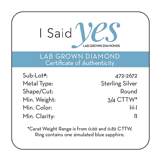 I Said Yes (H-I / I1) Womens 3/4 CT. T.W. Lab Grown White Diamond Sterling Silver or 14K Gold Over Silver Round Side Stone Engagement Ring