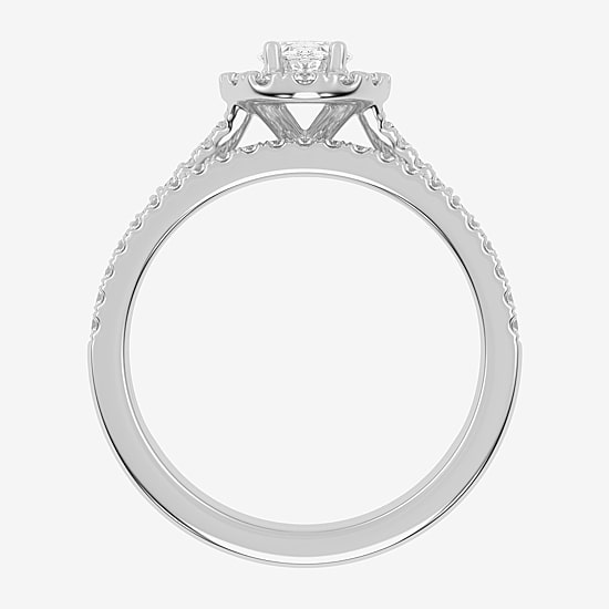 (G-H / Vs2-Si1) Womens 1 CT. T.W. Lab Grown White Diamond 10K Gold Oval Side Stone Halo Bridal Set