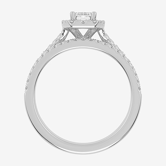 (G-H / Vs2-Si1) Womens 1 CT. T.W. Lab Grown White Diamond 10K Gold Side Stone Halo Bridal Set