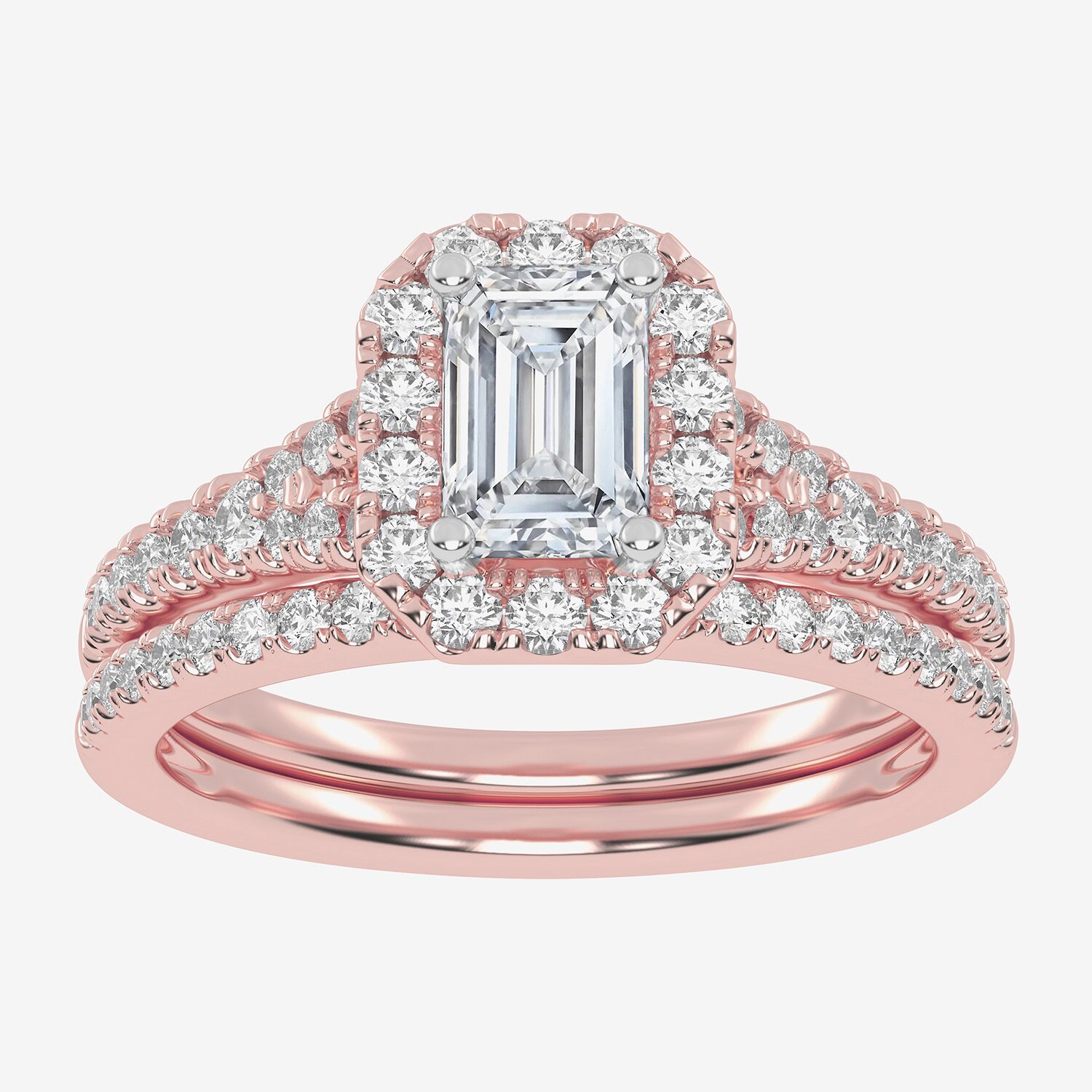 (G-H / Vs2-Si1) Womens 1 CT. T.W. Lab Grown White Diamond 10K Gold Side Stone Halo Bridal Set