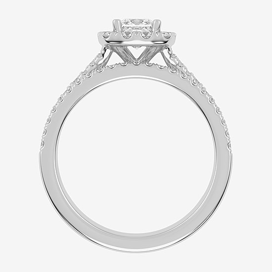 (G-H / Vs2-Si1) Womens 1 CT. T.W. Lab Grown White Diamond 10K Gold Cushion Side Stone Halo Bridal Set