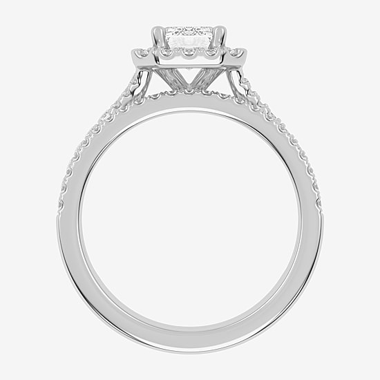 (G-H / Vs2-Si1) Womens 1 1/2 CT. T.W. Lab Grown White Diamond 14K Gold Side Stone Halo Bridal Set