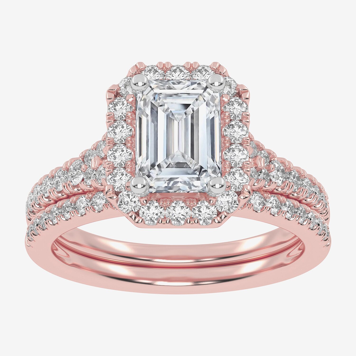 G-H / Vs2-Si1) Womens / CT. T.W. Lab Grown White Diamond 14K Gold Side Stone Halo Bridal Set
