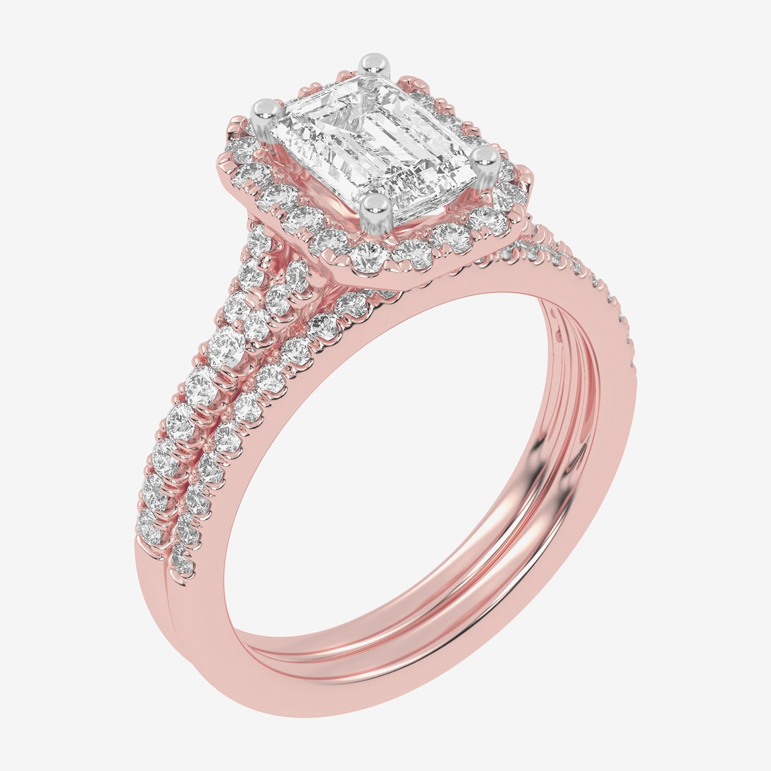 G-H / Vs2-Si1) Womens / CT. T.W. Lab Grown White Diamond 14K Gold Side Stone Halo Bridal Set