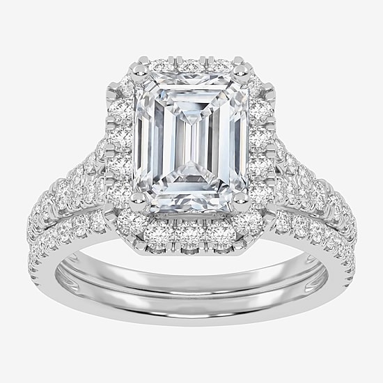 (G-H / Vs2-Si1) Womens 2 3/4 CT. T.W. Lab Grown White Diamond 14K Gold Side Stone Halo Bridal Set