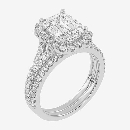 (G-H / Vs2-Si1) Womens 2 3/4 CT. T.W. Lab Grown White Diamond 14K Gold Side Stone Halo Bridal Set