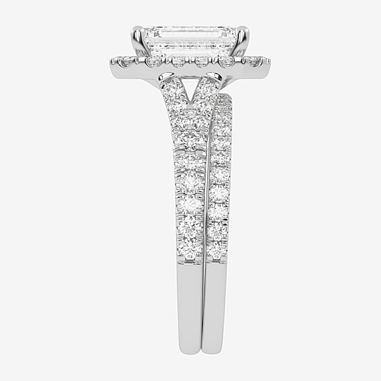 (G-H / Vs2-Si1) Womens 2 3/4 CT. T.W. Lab Grown White Diamond 14K Gold Side Stone Halo Bridal Set