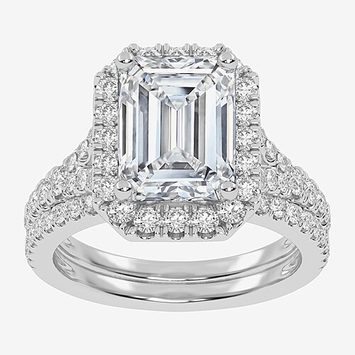 (G-H / Vs2-Si1) Womens 3 3/4 CT. T.W. Lab Grown White Diamond 14K Gold Side Stone Halo Bridal Set, 8, White