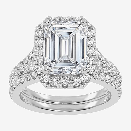 (G-H / Vs2-Si1) Womens 3 3/4 CT. T.W. Lab Grown White Diamond 14K Gold Side Stone Halo Bridal Set