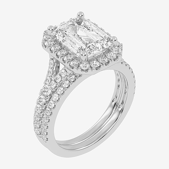 (G-H / Vs2-Si1) Womens 3 3/4 CT. T.W. Lab Grown White Diamond 14K Gold Side Stone Halo Bridal Set