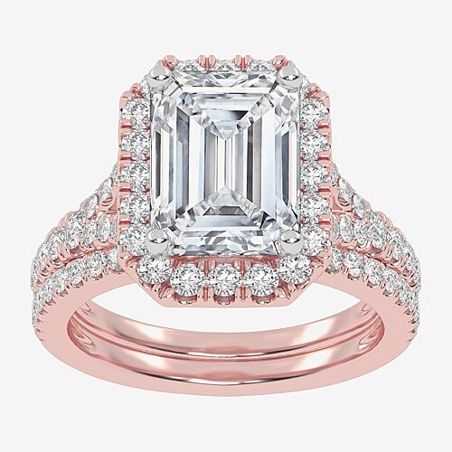 (G-H / Vs2-Si1) Womens 3 3/4 CT. T.W. Lab Grown White Diamond 14K Gold Side Stone Halo Bridal Set, 8, Rose