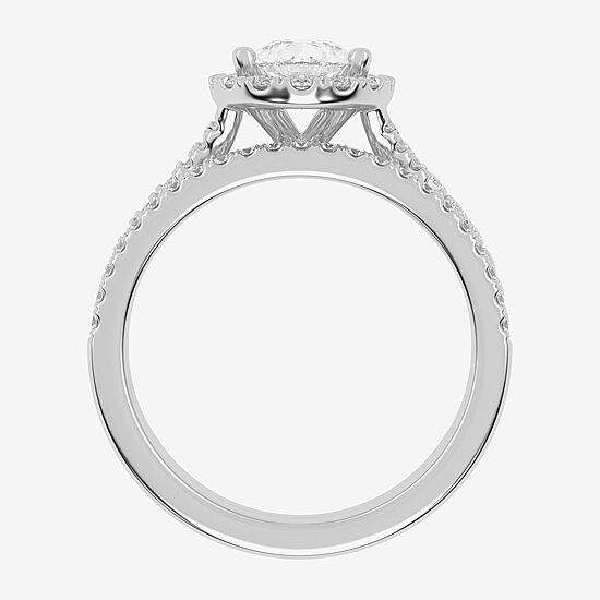 (G-H / Vs2-Si1) Womens 1 1/2 CT. T.W. Lab Grown White Diamond 14K Gold Pear Side Stone Halo Bridal Set