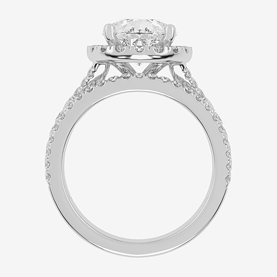(G-H / Vs2-Si1) Womens 3 3/4 CT. T.W. Lab Grown White Diamond 14K Gold Pear Side Stone Halo Bridal Set
